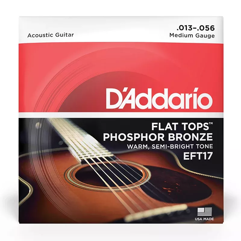 D’Addario EFT17 Flat Top (Half Round) Phosphor Bronze Medium Acoustic Guitar Strings – 13-56