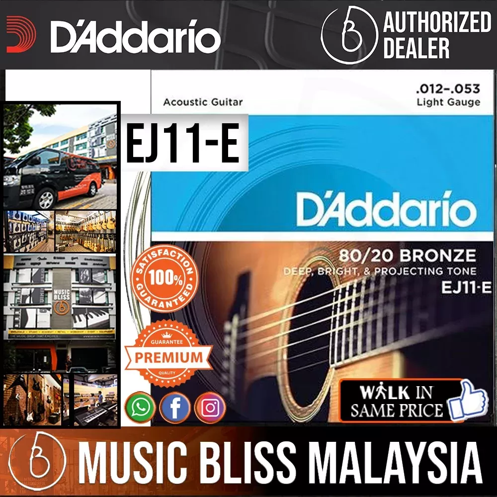 D’Addario EJ11-E 80/20 Bronze Acoustic Guitar Strings, Regular Light – .012-.053 – FREE Extra 1st String
