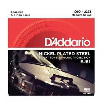 D'Addario EJ61 Nickel 5-String Medium Banjo Strings (10-23)