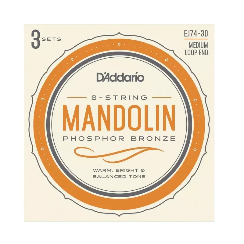 D’Addario EJ74 Phosphor Bronze Medium Gauge Mandolin Strings, Three Pack