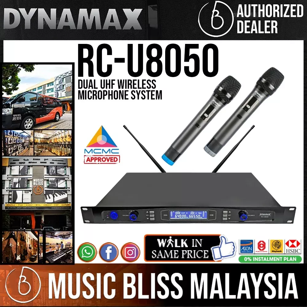 Dynamax RC-U8050 Dual UHF Wireless Microphone System for Performance/Speech