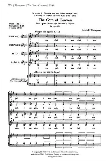 EC Schirmer 2531 The Gate of Heaven for SSAA Choir