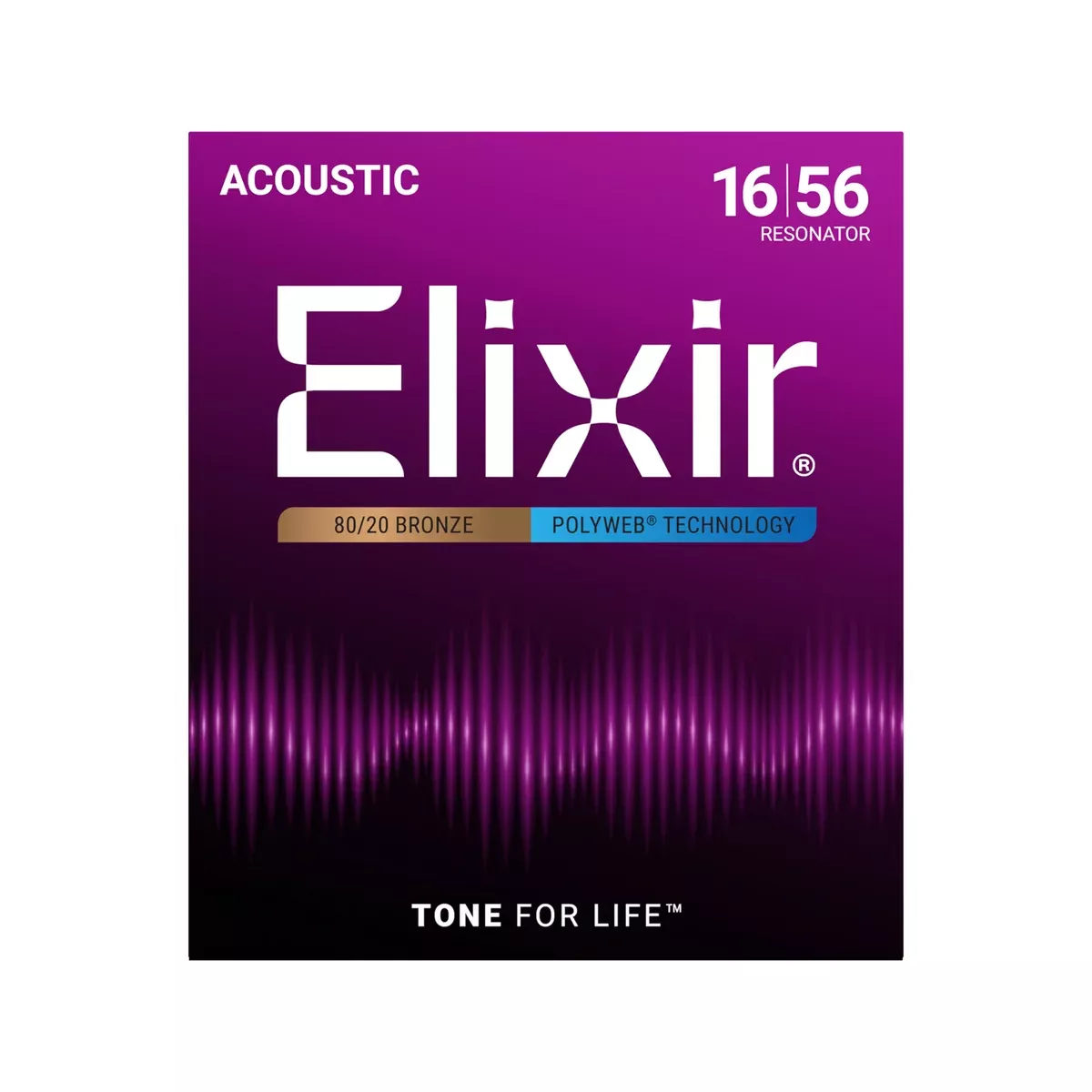 Elixir 11125 Polyweb 80/20 Resonator Bronze Acoustic Guitar Strings, 16-56