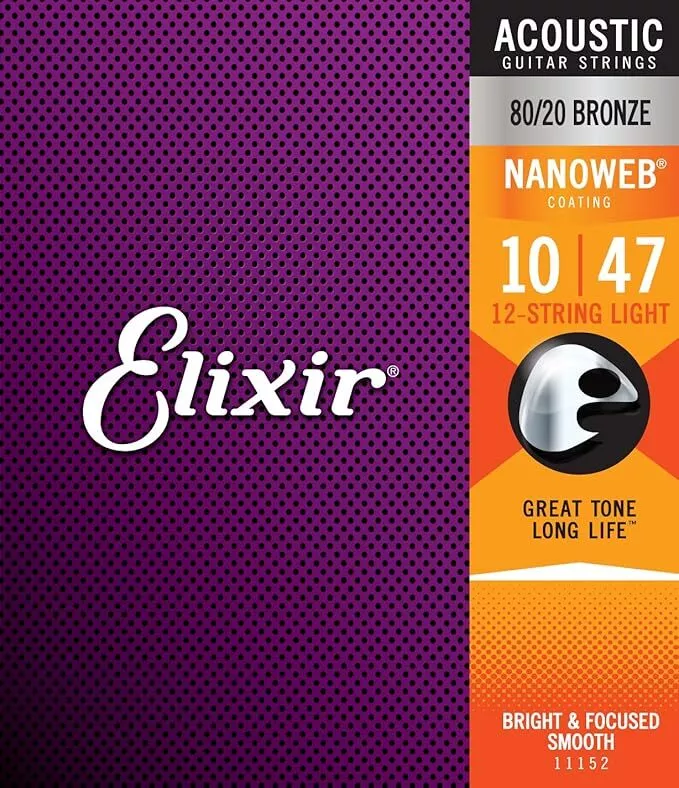 Elixir 11152 Nanoweb Light 12 String Acoustic Guitar String Set