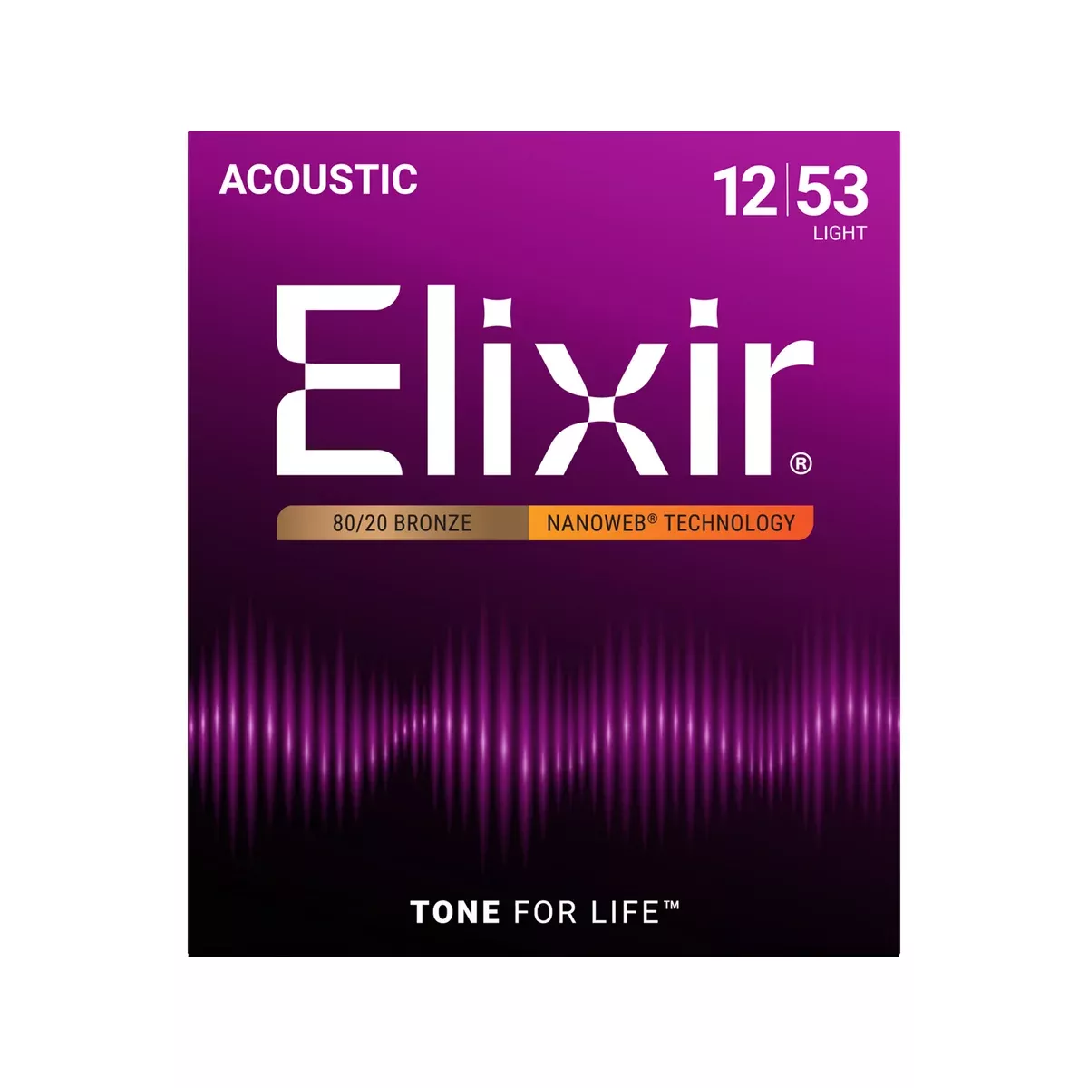 Elixir 16539 Nanoweb 80/20 Bronze Light Acoustic Guitar Strings, 12-53, 3-Pack