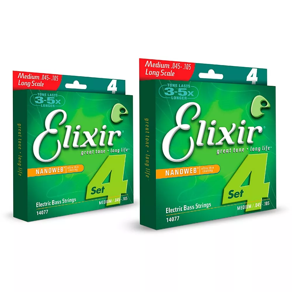 Elixir Nickel-Plated Steel 4-String Bass Strings with NANOWEB Coating, Long Scale, Light (.045-.100)