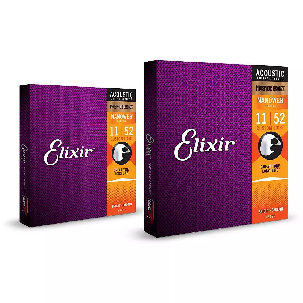 Elixir Phosphor Bronze Acoustic Guitar Strings With NANOWEB Coating, Custom Light (.011-.052)