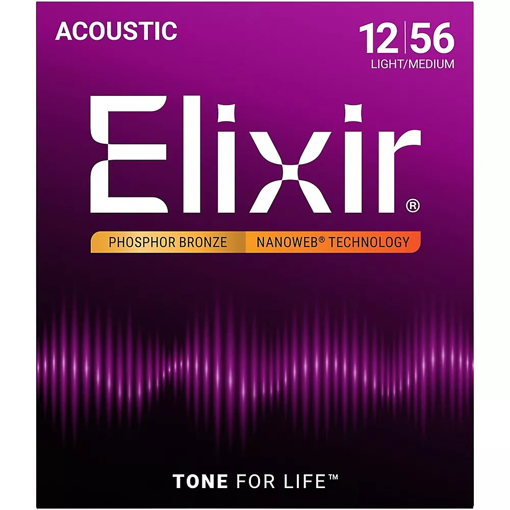 Elixir Phosphor Bronze Acoustic Guitar Strings With NANOWEB Coating, Light/Medium (.012-.056)