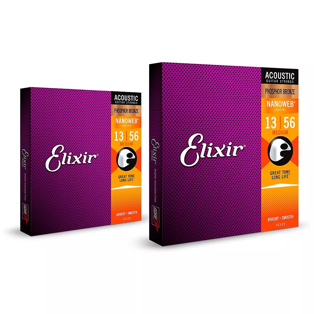 Elixir Phosphor Bronze Acoustic Guitar Strings With NANOWEB Coating, Medium (.013-.056)