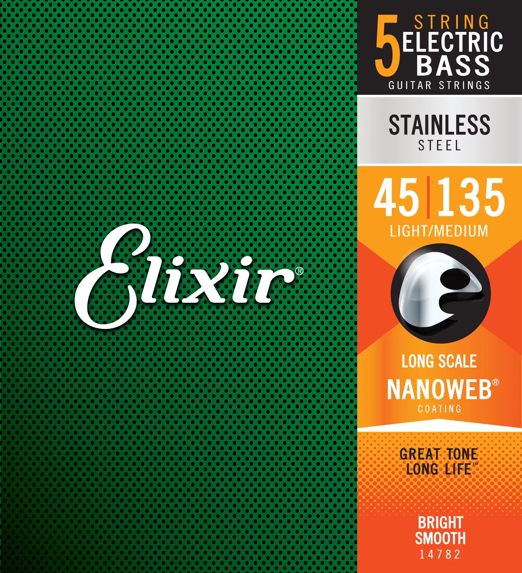 Elixir Strings Bass 5 String Nano Stainless Steel 45-135