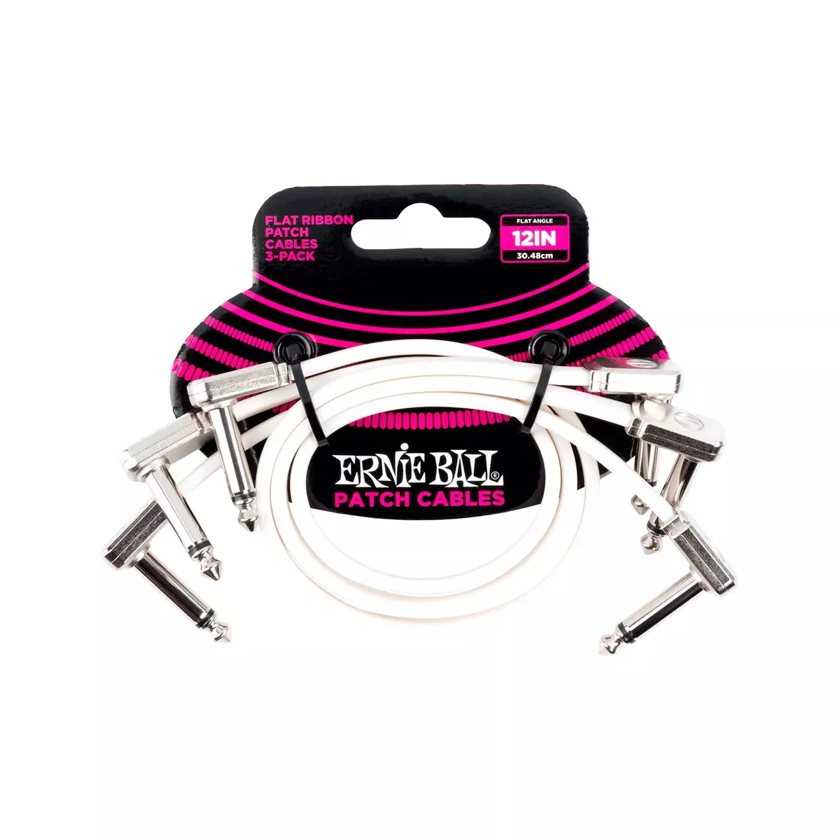 Ernie Ball 12 Inch Right Angle to Right Angle Flat Ribbon Pedalboard Patch Cable, 3-Pack