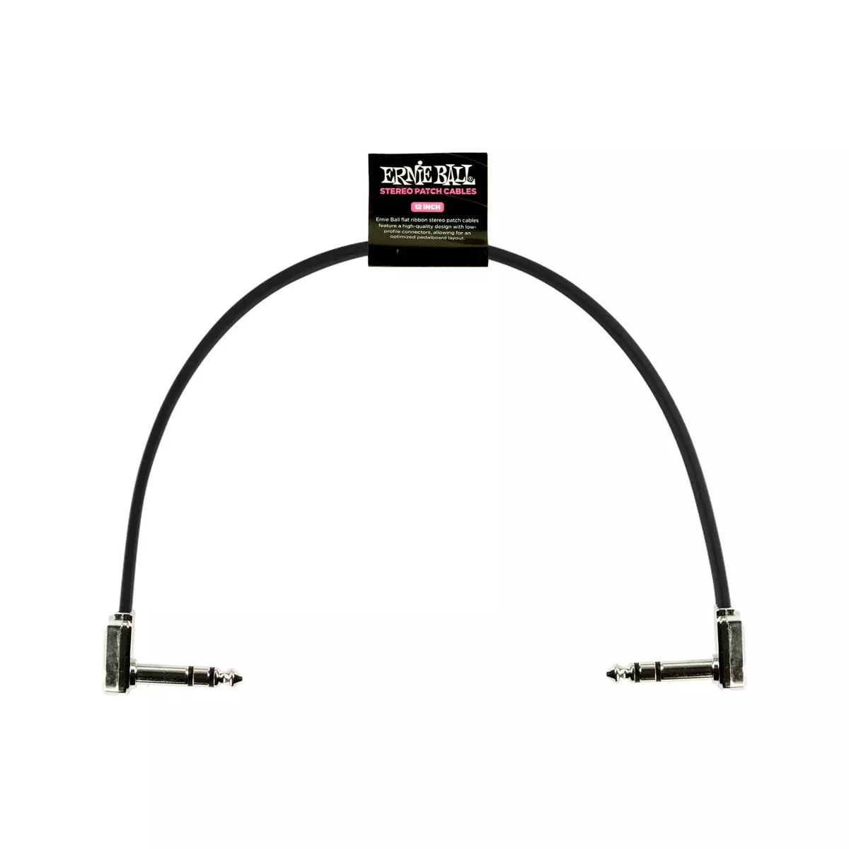 Ernie Ball 12 inch Single Flat Ribbon Stereo Patch Cable, Black