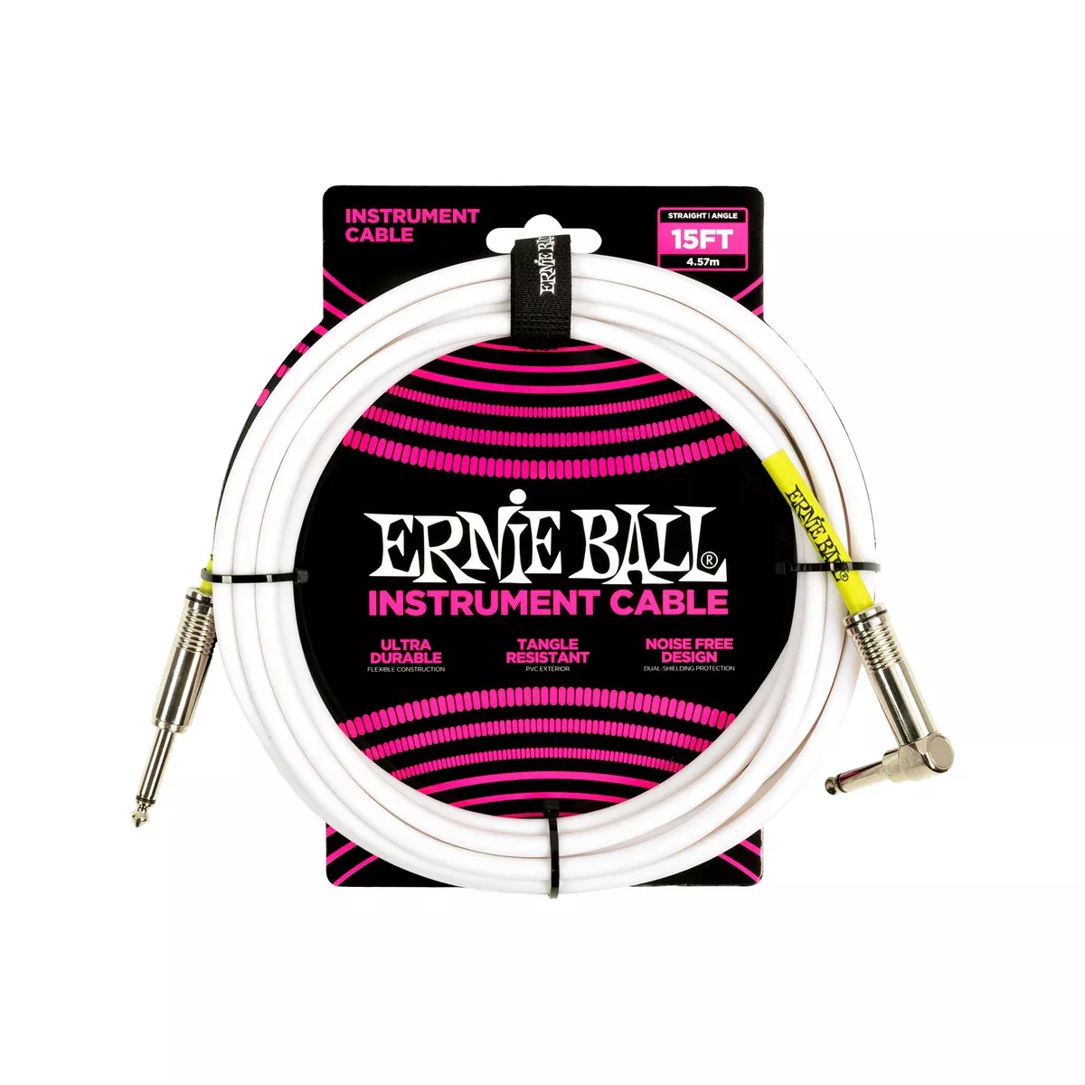 Ernie Ball 15ft PVC Straight to Right Angle Instrument Cable, White