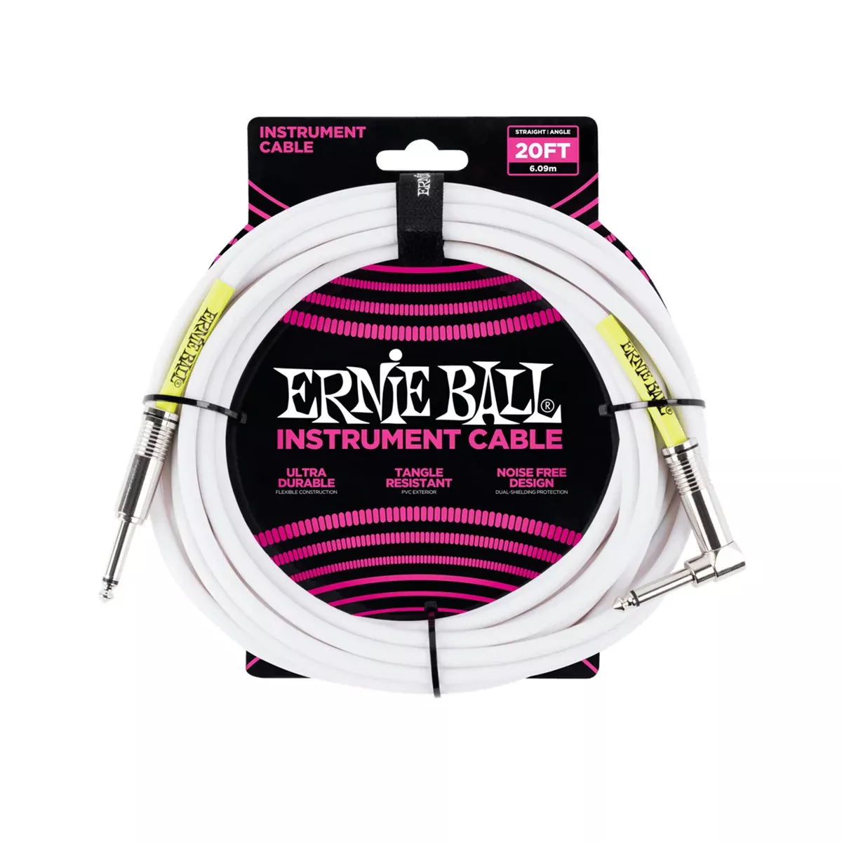 Ernie Ball 20ft Straight / Angle Instrument Cable White