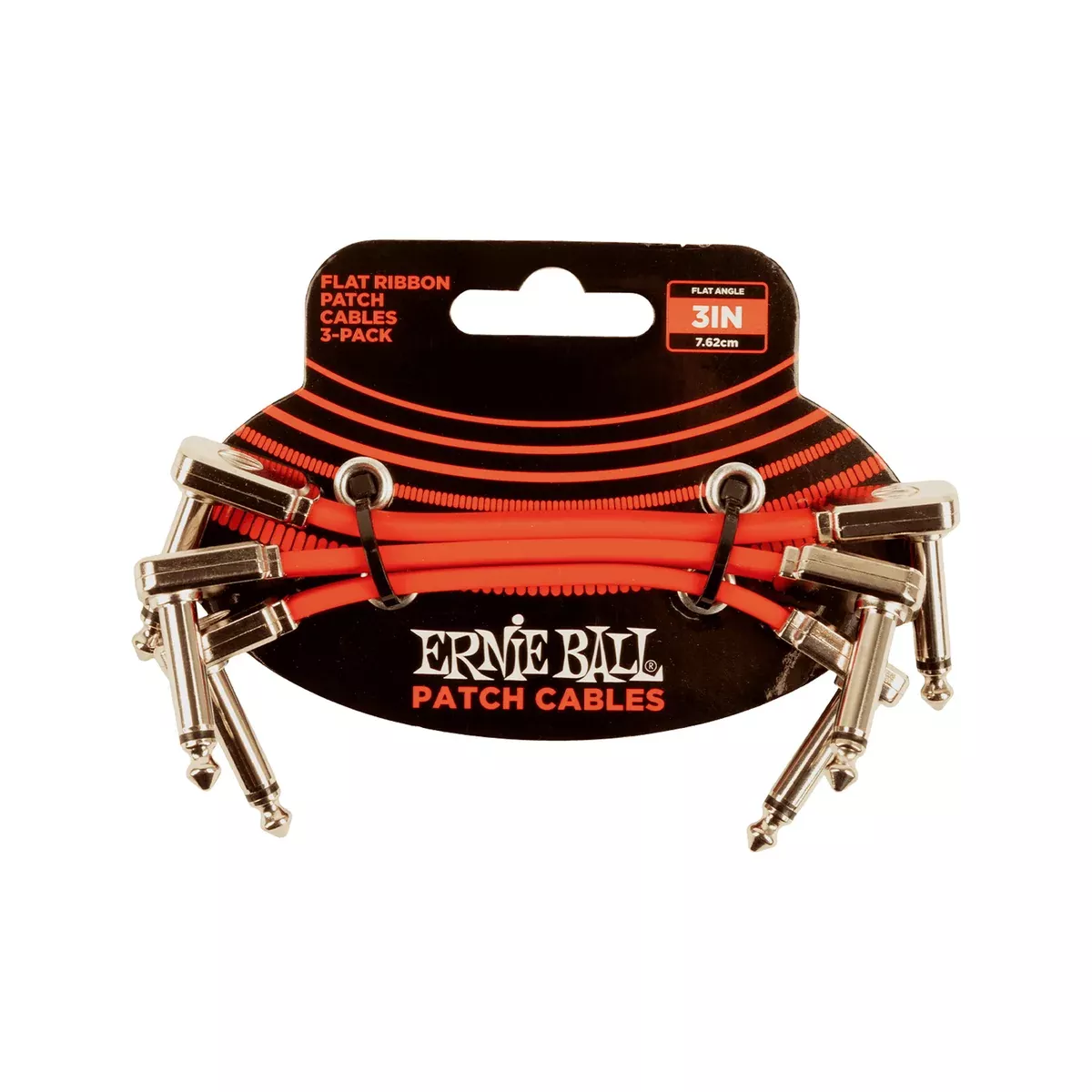 Ernie Ball 3 inch Flat Ribbon Patch Cable, Red, Pack of 3