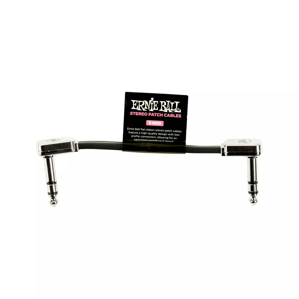 Ernie Ball 3 inch Single Flat Ribbon Stereo Patch Cable, Black