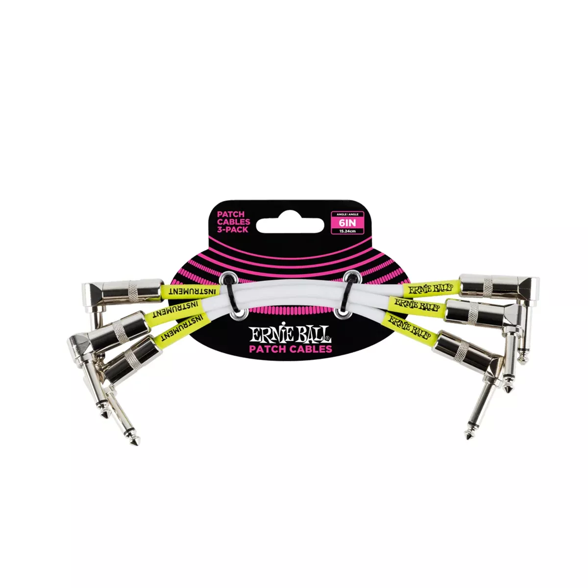 Ernie Ball 6ft Angle to Angle Patch Cable, 3-Pack, White