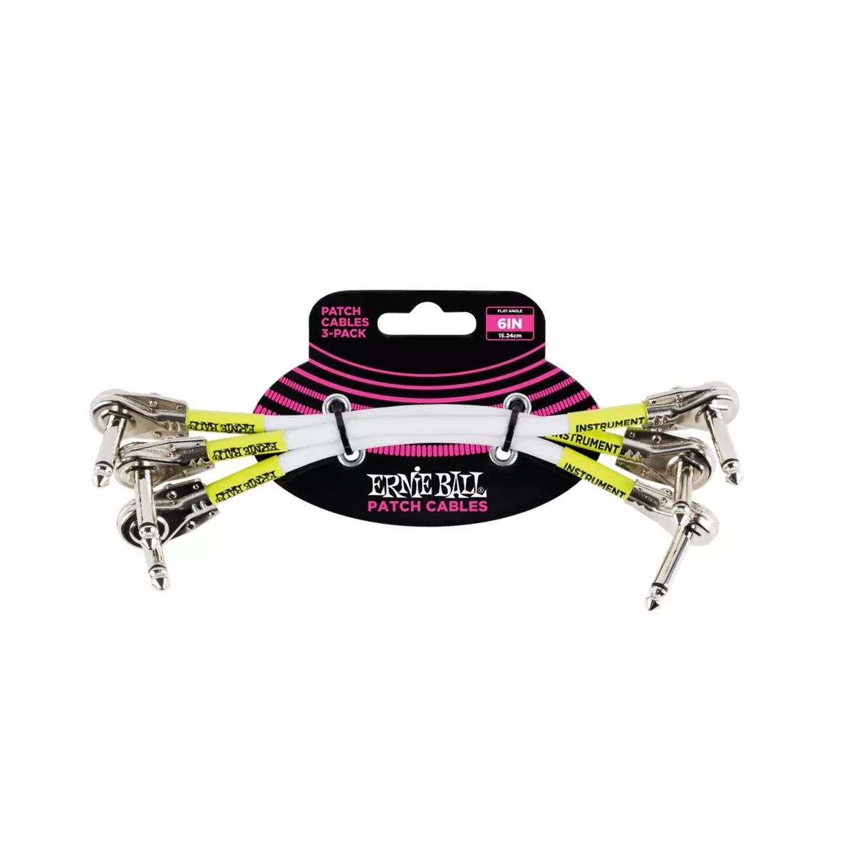 Ernie Ball 6ft Flat Angle to Flat Angle Patch Cable, 3-Pack, White