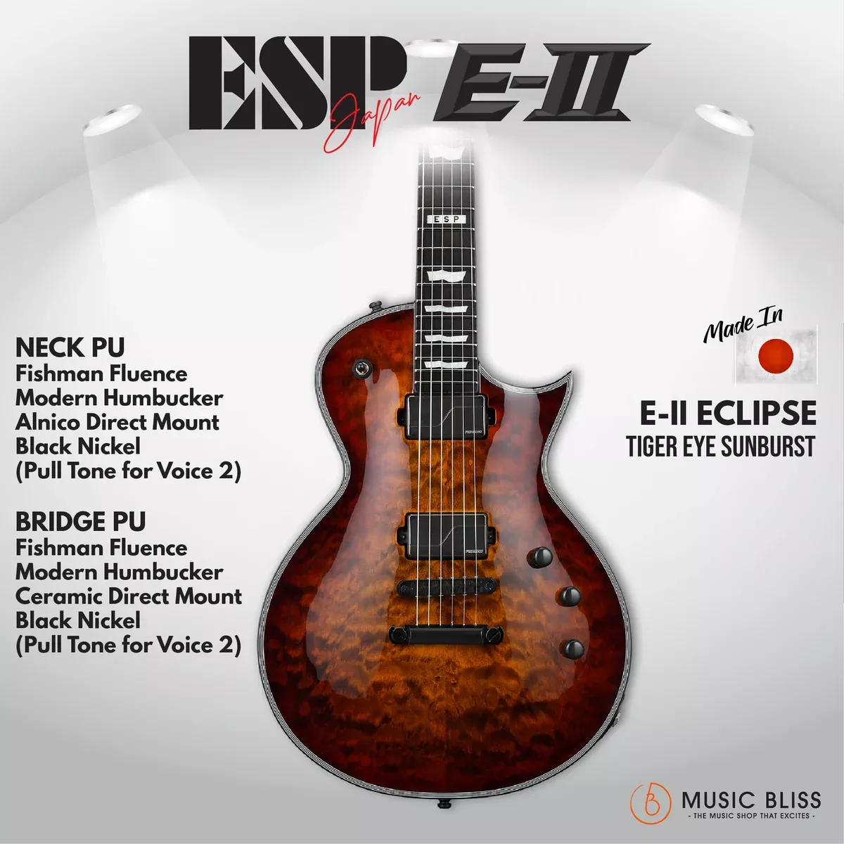 ESP Japan E-II Eclipse QM Electric Guitar – Tiger Eye Sunburst [MIJ]