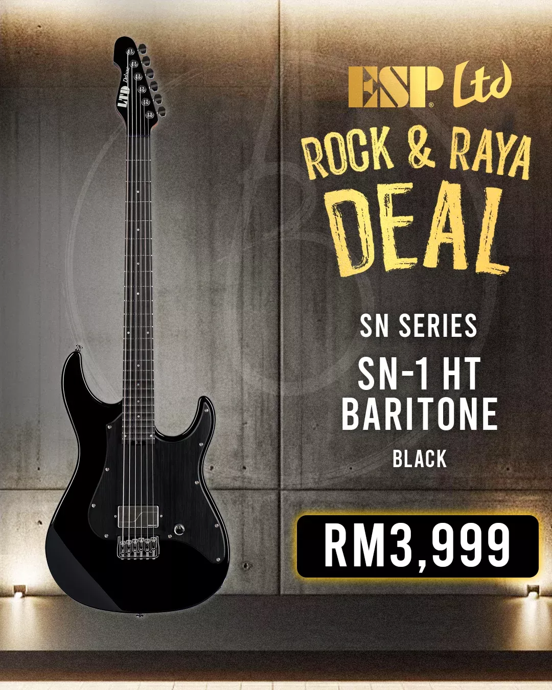 ESP LTD SN-1 HT Baritone Electric Guitar - Black