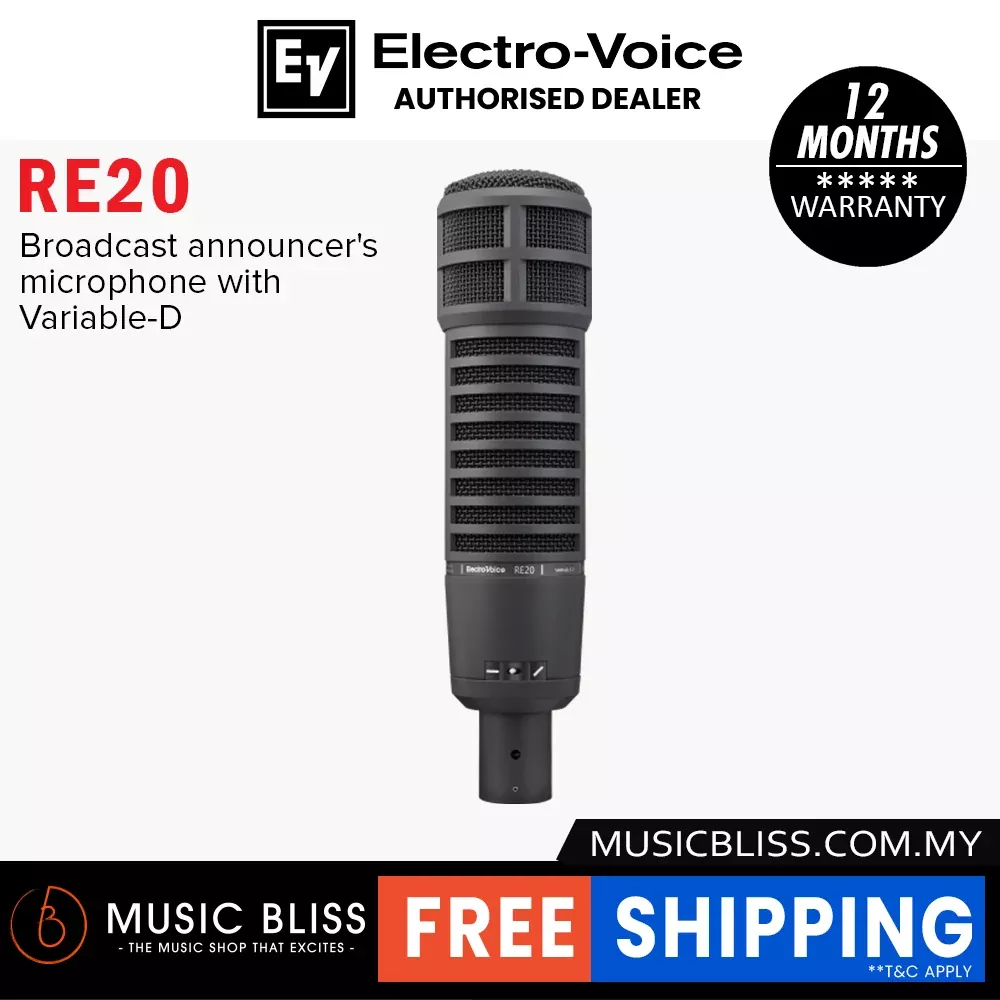 EV Electro-Voice RE20 Dynamic Broadcast Microphone with Variable-D – Black