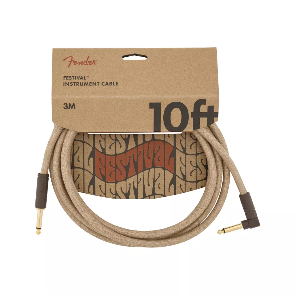 Fender Festival Hemp Angled Instrument Cable, 10ft, Pure Hemp, Natural