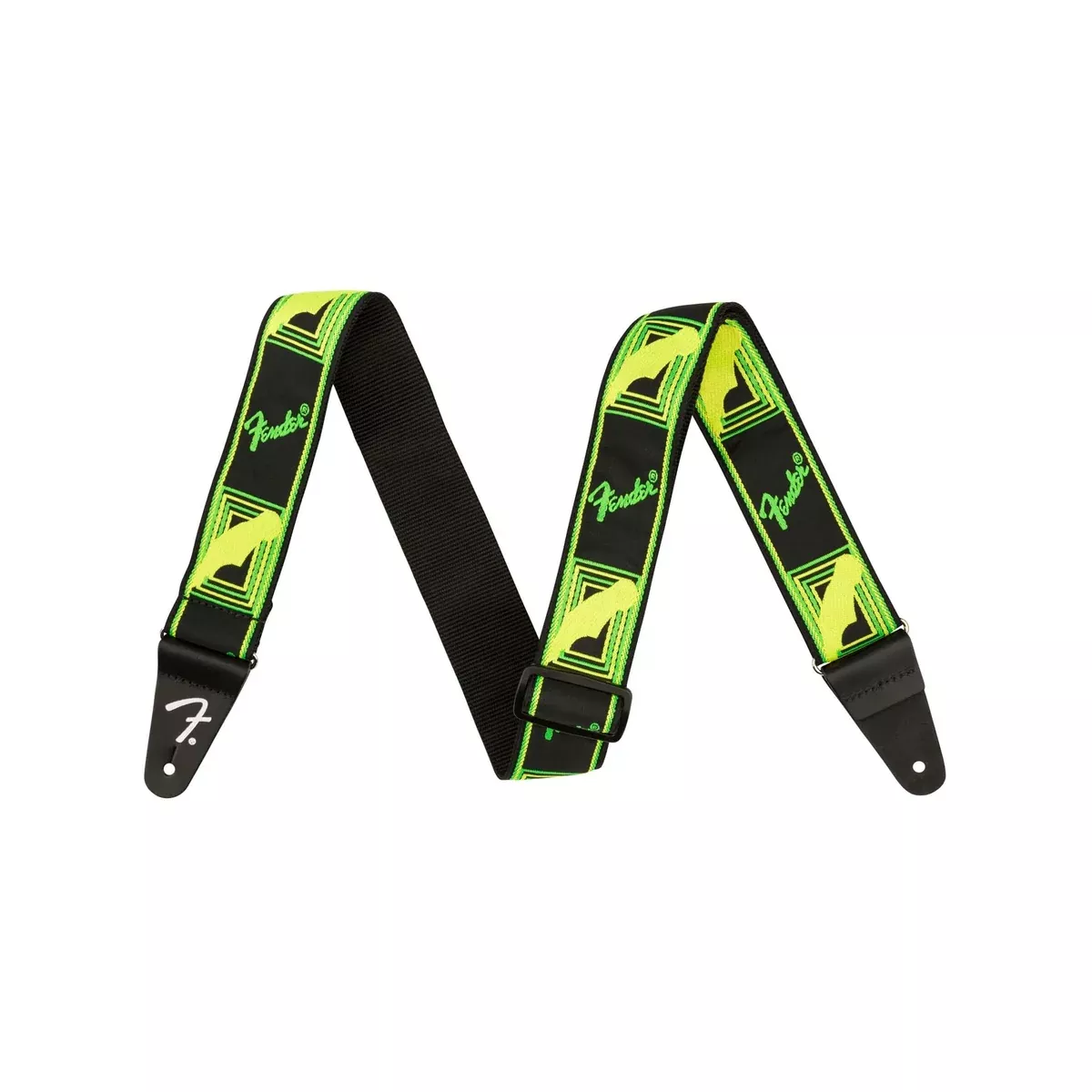 Fender Neon Monogram Guitar Strap, Green/Yellow