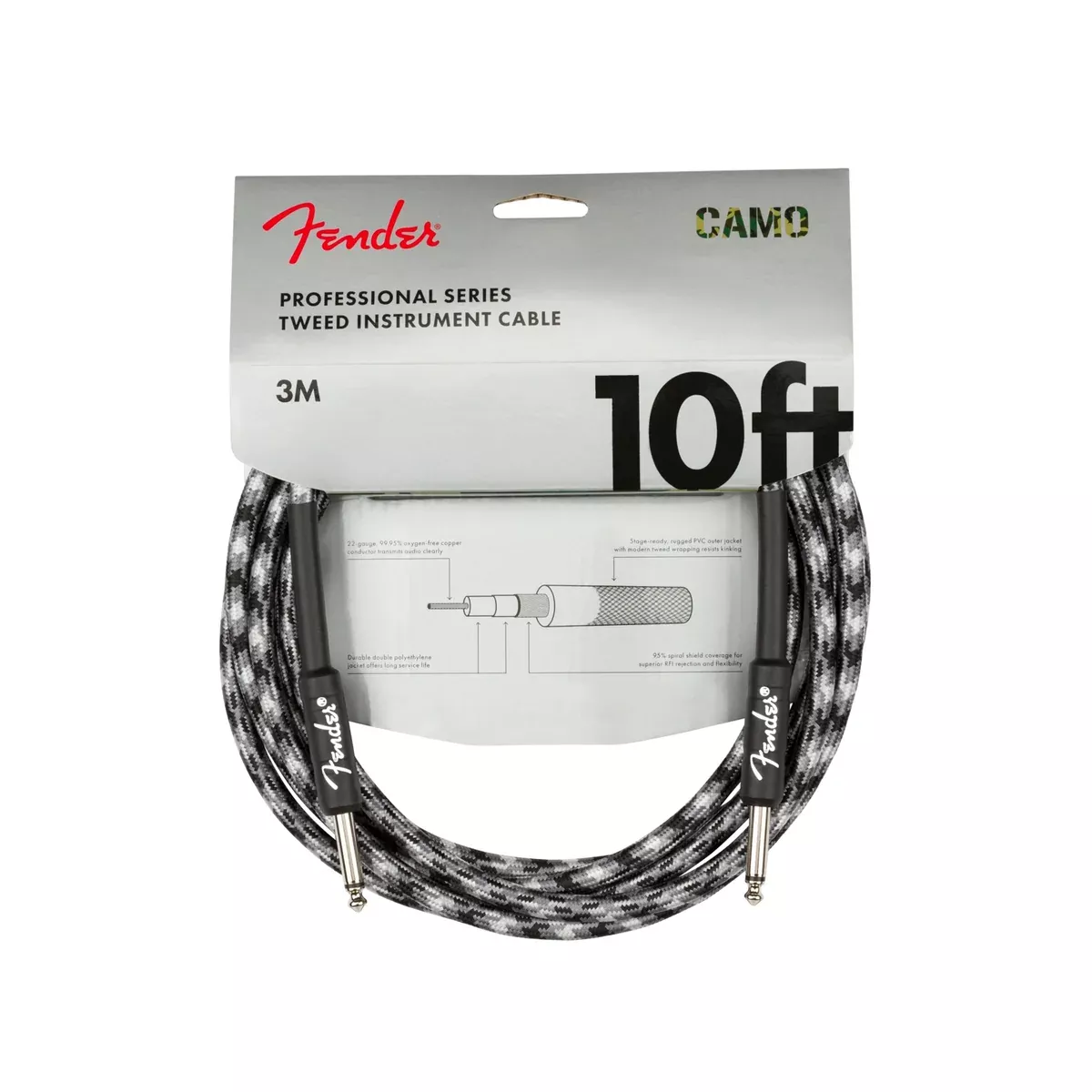 Fender Professional Series Instrument Cable, 10ft Straight/Straight, Winter Camo