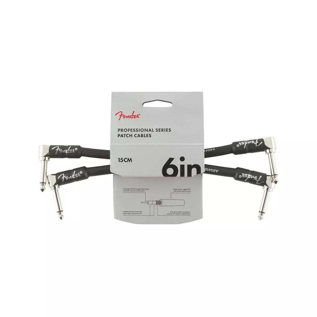 Fender Professional Series Patch Cable, 6inch, Black, 2-Pack