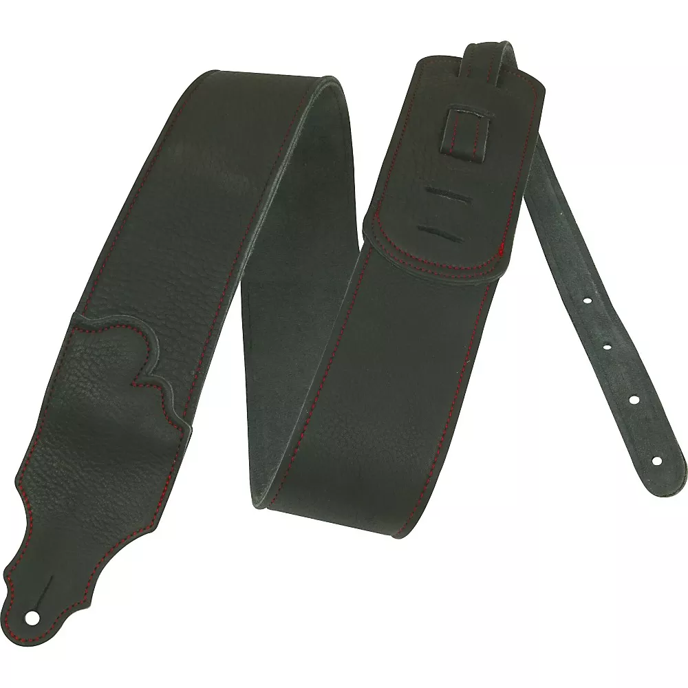 Franklin Strap 3″ Black Leather Guitar Strap with Red Stitching