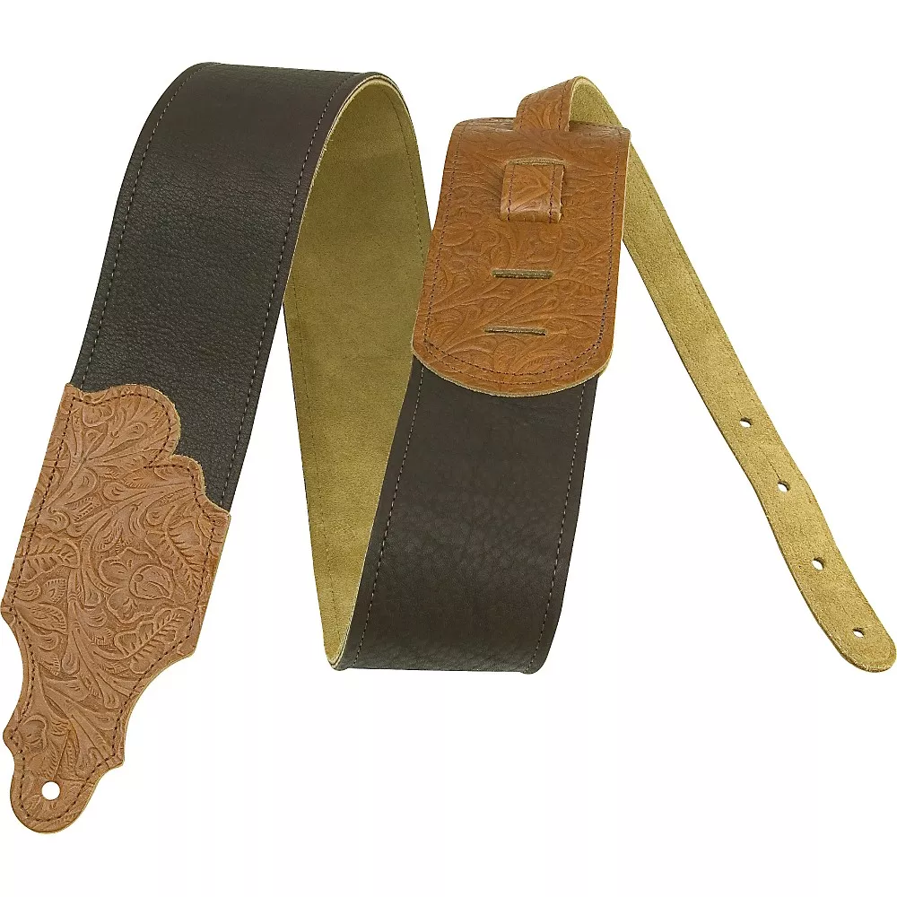 Franklin Strap 3″ Chocolate Leather Guitar Strap with Caramel Tooled Ends