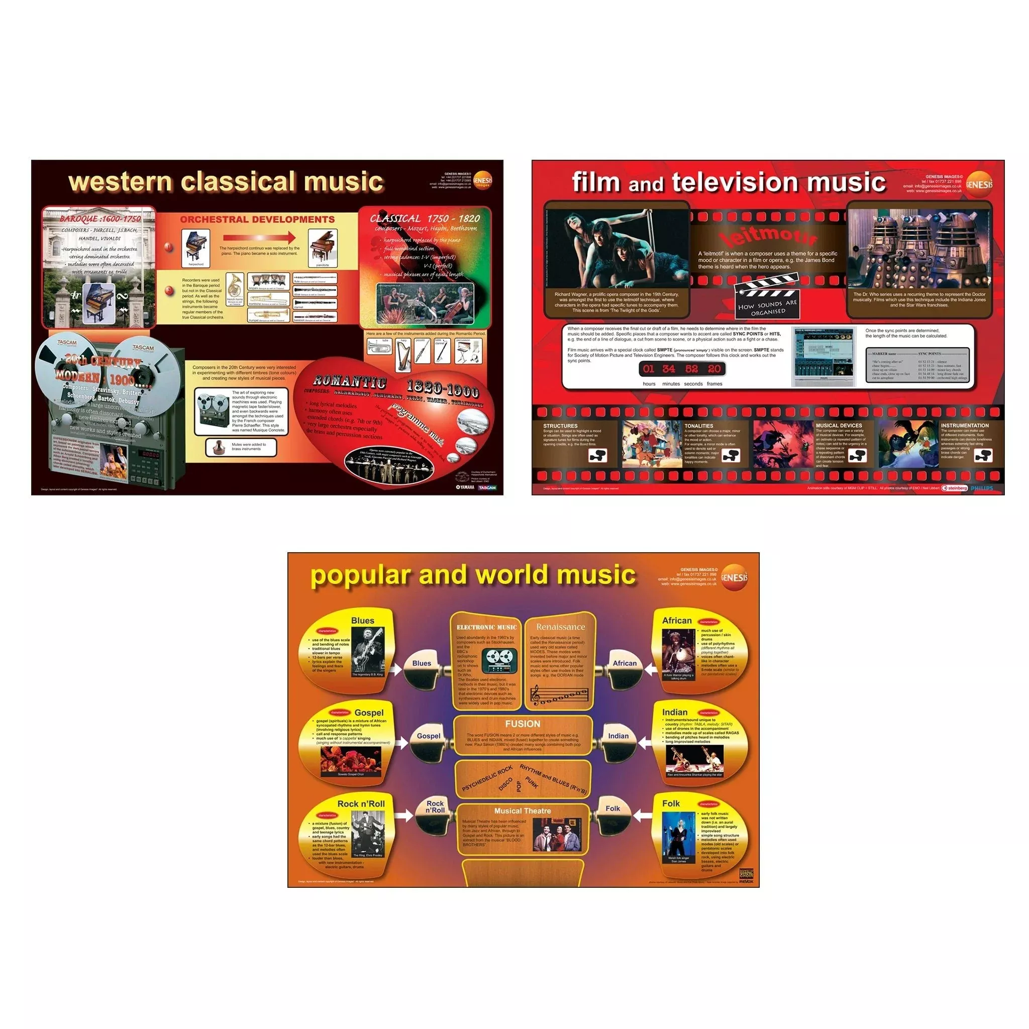 Genesis Images Pack of 3 – Musical styles A1 wall posters (GNS-43)