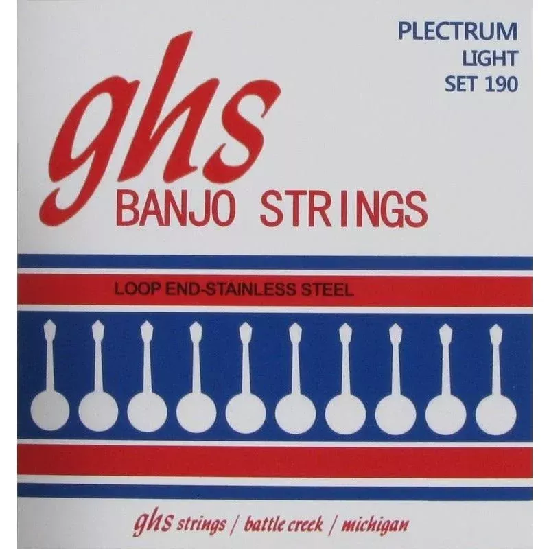 GHS 190 Stainless Steel Loop End Light Gauge 4-String Plectrum Banjo Strings