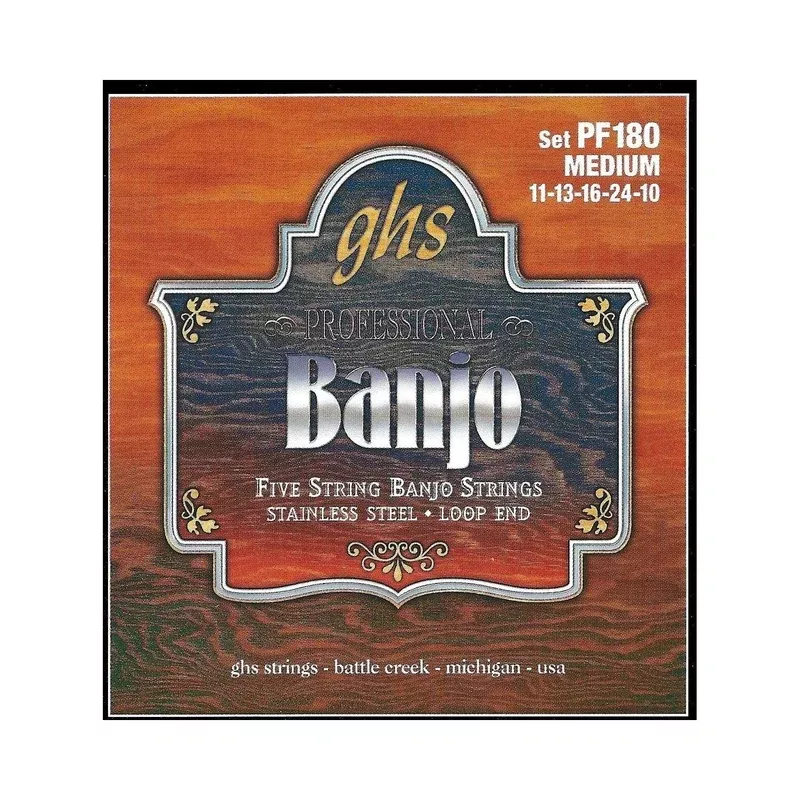 GHS PF180 Stainless Steel Loop End Medium Gauge 5-String Banjo Strings