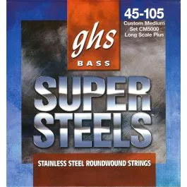 GHS Strings CM5000 4-String Super Steels(TM), Stainless Steel Bass Strings, Long Scale, Custom Medium (.045-.105)
