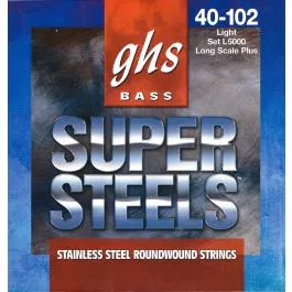 GHS Strings L5000 4-String Super Steels(TM), Stainless Steel Bass Strings, Long Scale Plus, Light (.040-.102)