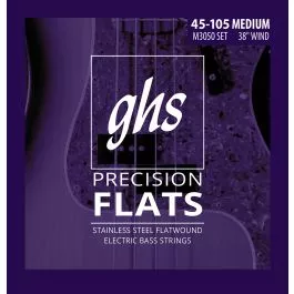 GHS Strings M3050 4-String Precision Flatwound(TM), Stainless Steel Flat Wound Bass Strings, Long Scale Plus (.045-.105)