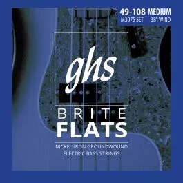 GHS Strings M3075 4-String Brite Flats(TM), Ground Roundwound Electric Bass Strings, Long Scale Plus, Medium (.049-.108)