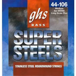 GHS Strings M5000 4-String Super Steels(TM), Stainless Steel Bass Strings, Long Scale Plus, Medium (.044-.106)