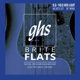 GHS Strings ML3075 4-String Brite Flats(TM), Ground Roundwound Electric Bass Strings, Long Scale Plus, Medium Light (.052-.103)