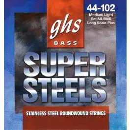 GHS Strings ML5000 4-String Super Steels(TM), Stainless Steel Bass Strings, Long Scale Plus, Medium Light (.044-.102)