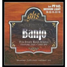 GHS Strings PF145 5-String Banjo Strings, Stainless Steel, Medium Light (.010-.022)