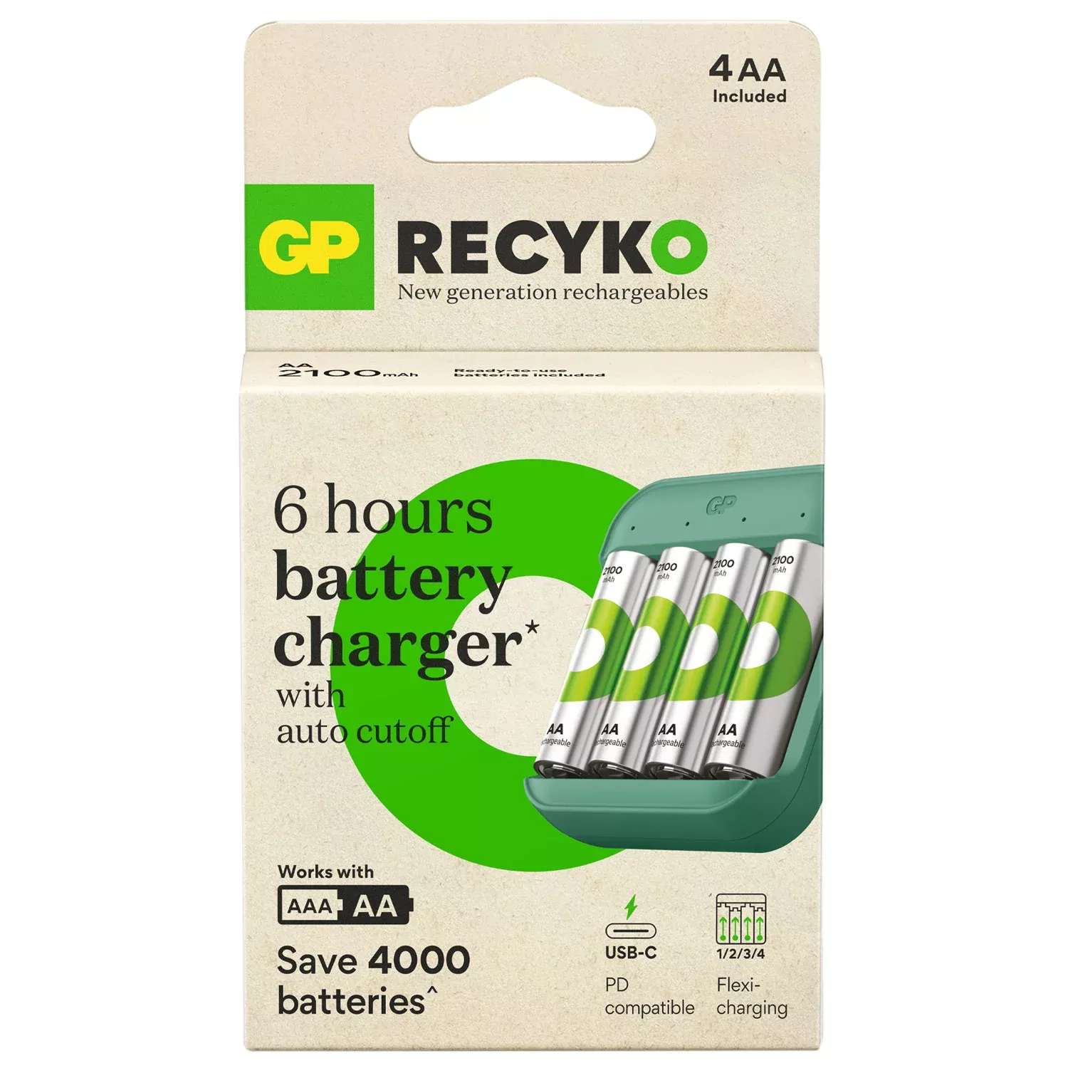 GP Recyko B423 USB Charger with 4 Recyko 2100 AA