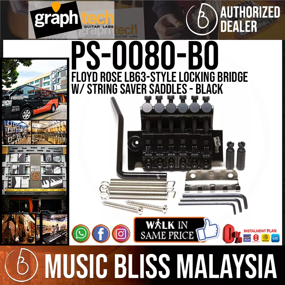 Graph Tech PS-0080-B0 Floyd Rose LB63-Style Locking Bridge with String Saver Saddles – Black