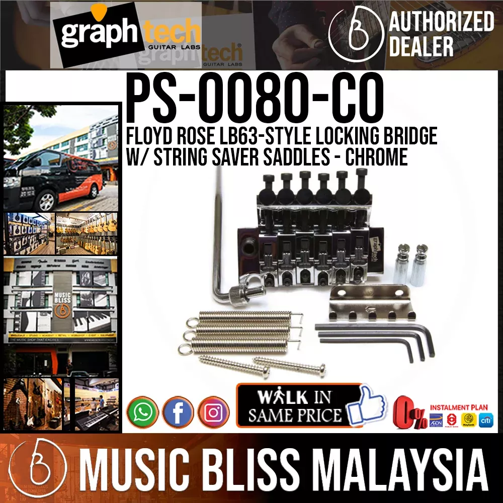 Graph Tech PS-0080-C0 Floyd Rose LB63-Style Locking Bridge with String Saver Saddles - Chrome