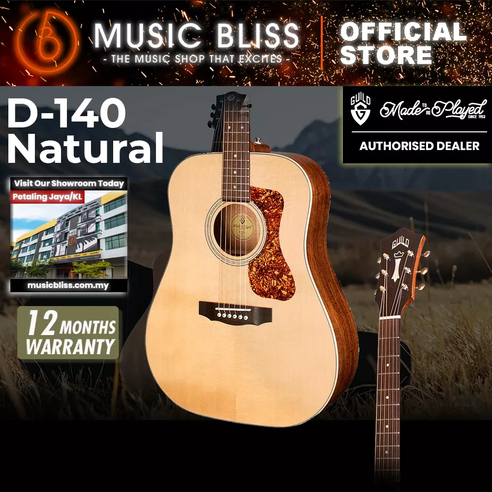 Guild D-140 Acoustic Guitar with Gig Bag – Solid Spruce Top, Solid Mahogany Back & Sides