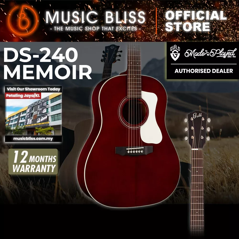 Guild DS-240 Memoir Acoustic Guitar – Wine Red, Solid Spruce Top, Solid Mahogany Back & Sides