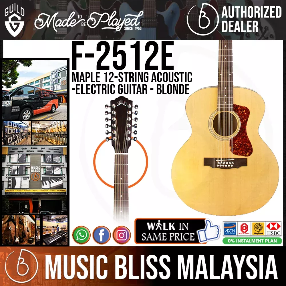 Guild F-2512E Maple 12-String Acoustic-Electric Guitar – Solid Spruce Top, Flamed Maple Back & Sides – Blonde
