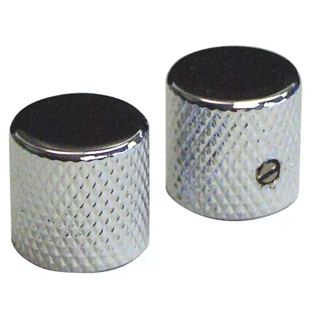 Guitar Tech Chrome Metal Screw Lock Control Knobs Pair for Guitar or Bass (GT514)