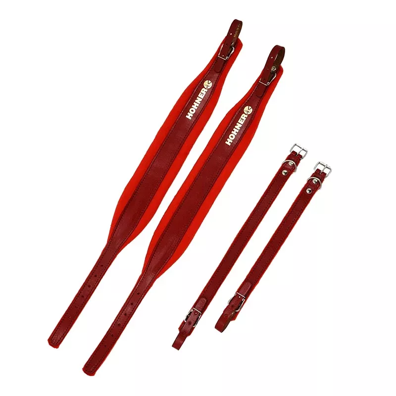 Hohner Padded Leather Accordion Straps – Red (Pair)